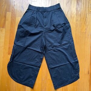 Mare Mare Anthropologie Black Wide Leg Cropped Pants Tulip Hem Pleated Cotton L